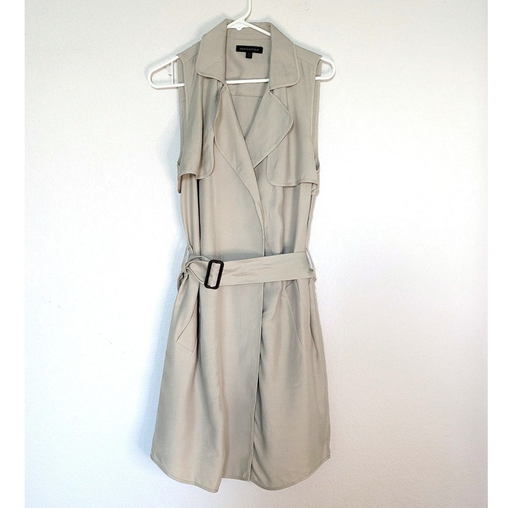 Banana Republic Sherlock Trench Dress Size 12 Sleeveless Belted Tan Khaki
